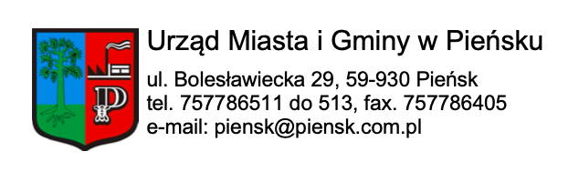 Logo gminy Pieńsk wraz z danymi teleadresowymi
