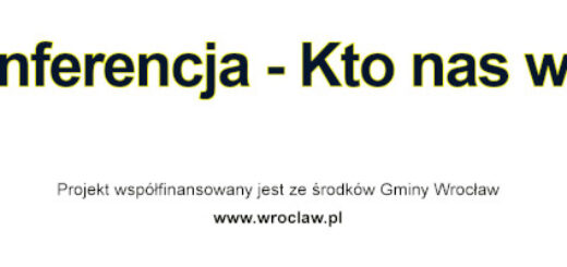baner z napisem Konferencja - kto nas widzi , pod spodem logotypy PZN-u oraz Miasta Wrocławia. Na śodku logotypów napis: Projekt współfinansowany jest ze środków Gminy Wrocław www.wroclaw.pl