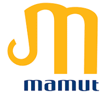 logo firmy mamut - żółta litera m, pod spodem granatowy napis mamut