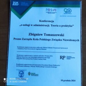 dyplom uczestnictwa Zbigniewa Tomaszewskiego w konferencji e-usługi w administracji. Teoria a praktyka