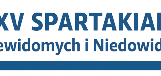 ciemnoniebieski napis XXXV Spartakiada Osób Niewidomych i Niedowidzących