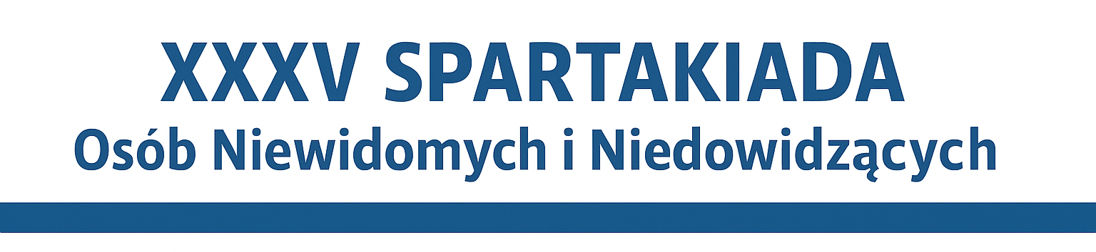 ciemnoniebieski napis XXXV Spartakiada Osób Niewidomych i Niedowidzących